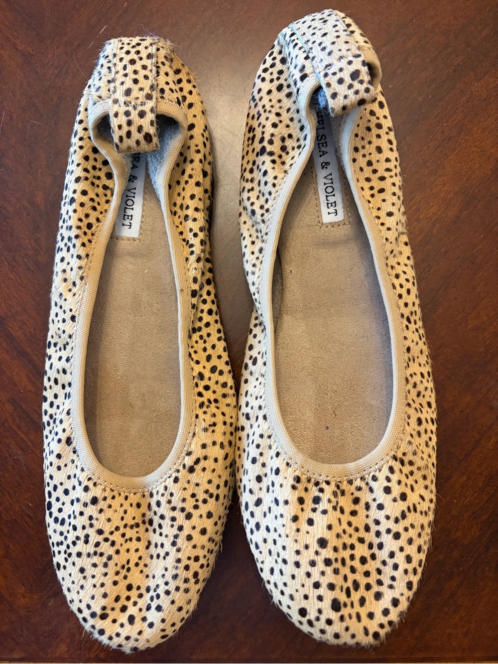 Chelsea & Violet Leopard Print Ballet Flats in Tan and Black